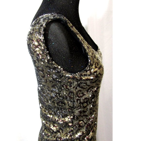 M&S Gold & Black Blouse Women Size 4 Sequin Top Metallic Dinner Date Dance Party - Picture 4 of 8
